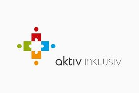 Logo App aktiv inklusiv aus verschiedenen Formen und Farben