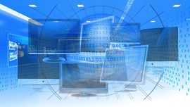 Grafik mit vielen Computermonitoren