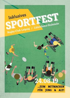 Plakat mit gezeichneten Spielern im Rollstuhl aus der Perspektive von oben 