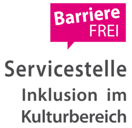 Logo-Schriftzug Servicestelle Inlkusion im Kulturbereich mit Sprechblase barrierefrei