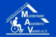 blaues Logo mit wei&szlig;er Schrift Muldentaler Assitenzverein und Rollinutzer